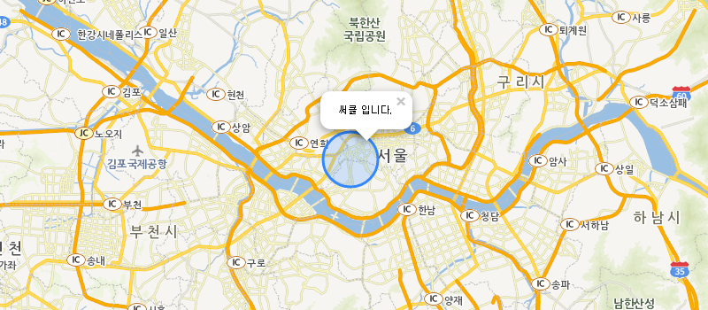 기본 컨트롤이 제공된 지도 이미지 - 원
