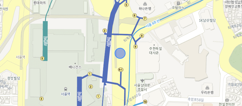 기본 컨트롤이 제공된 지도 이미지 - 서클 마커