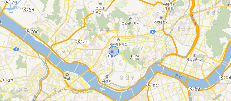 기본 컨트롤이 제공된 지도 이미지 - 서클 마커