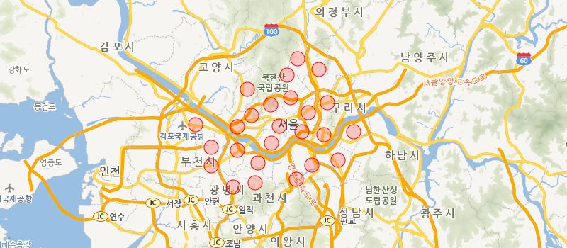 기본 컨트롤이 제공된 지도 이미지 - 데이터 시각화