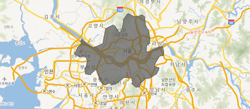 기본 컨트롤이 제공된 지도 이미지 - geojson