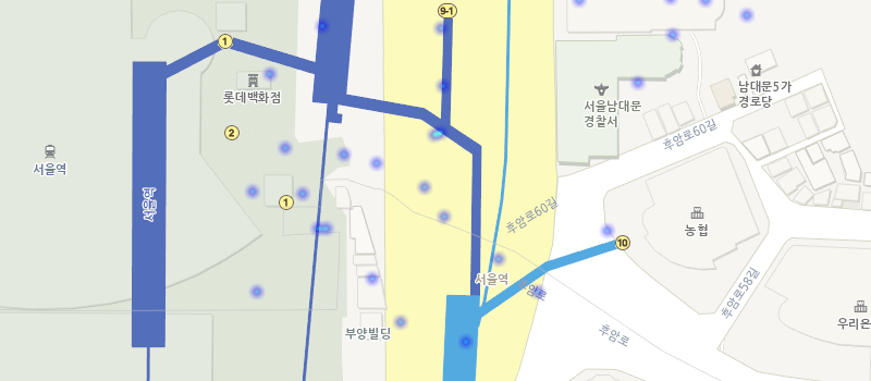 기본 컨트롤이 제공된 지도 이미지 - 히트맵