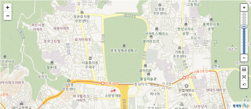 기본 컨트롤이 제공된 지도 이미지