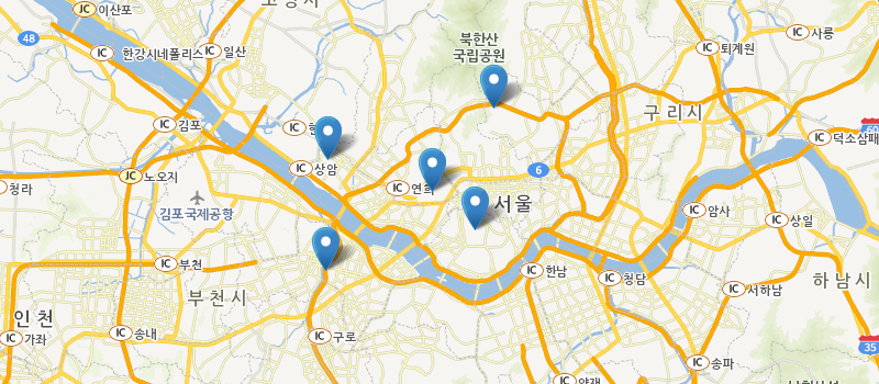 기본 컨트롤이 제공된 지도 이미지 - 마커 제어