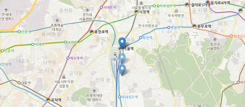 기본 컨트롤이 제공된 지도 이미지 - 마커 투명도