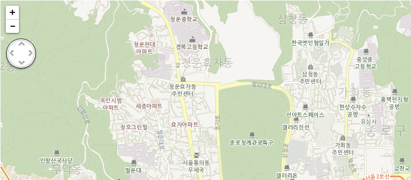 기본 컨트롤이 제공된 지도 이미지 - 지도 이동 컨트롤러