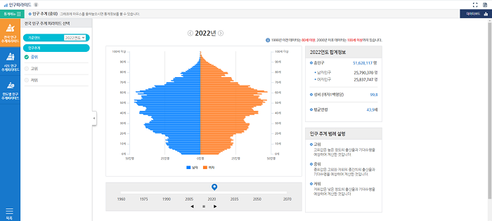 연도 선택 후, 인구피라미드 데이터 보기