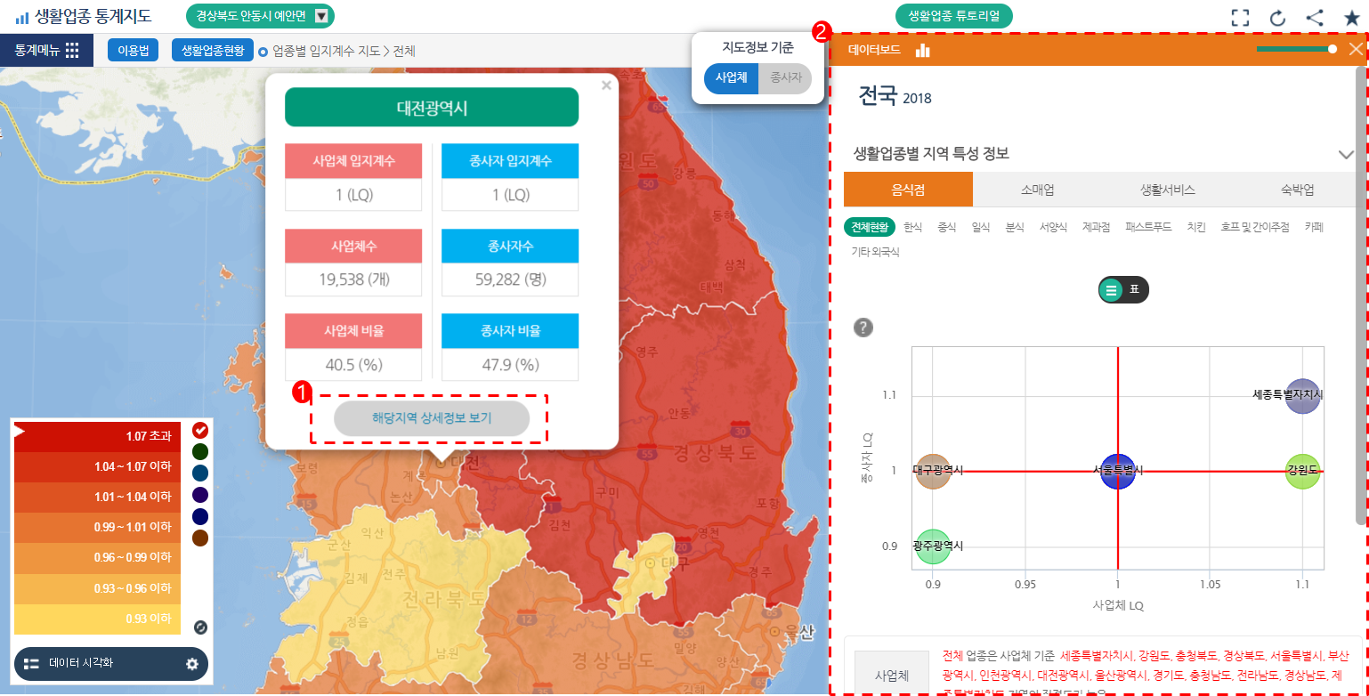 업종별 입지 계수 지도