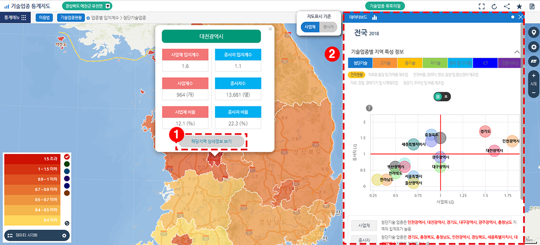 업종별 입지계수 지도