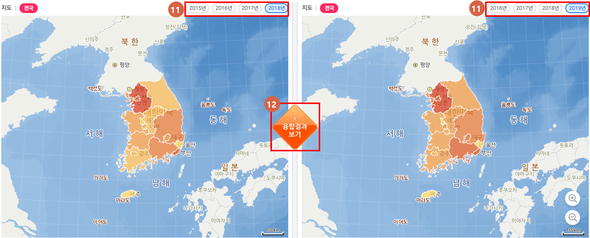 격자 단위 통계조회
