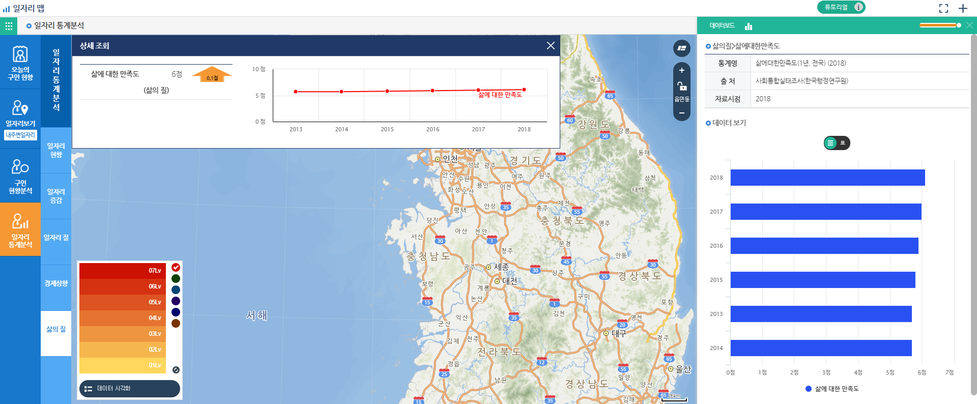 일자리 통계분석 삶의질 상세 조회 화면