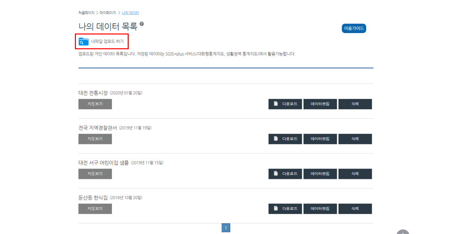 나의 데이터 메뉴 실행하기